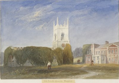Okeover Church - "All Saints": malba akvarelem a [c 1830-1840] od Lewis John Wood