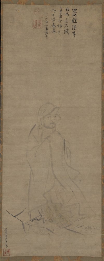Bodhidharma překračuje řeku Yangzi na rákosí, před rokem 1317. od Li Yaofu