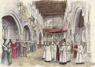 Slavnostní průvod v kostele svatého Petra, Barton-upon-Humber, Lincolnshire (akvarel na papíře) od Liam Wales