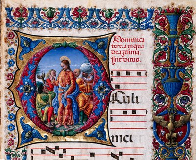 Knihovna Piccolomini: sborová kniha, treska. 21.6, násl. 2r s „Vyhnání nečistého ducha“, od Liberale da Verona (asi 1445 - 1527/9). Detail. od Liberale da Verona