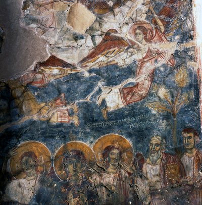 Anděl a svatí, freska v klášteře Agios Georgios, Diavaide, Kréta, Řecko (foto) od Unbekannt Unbekannt