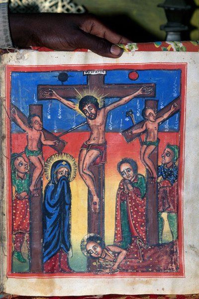 Ukřižování, rukopis v muzeu kostela Panny Marie Sionské (17. století), Aksum (Seznam světového dědictví UNESCO od Unbekannt Unbekannt