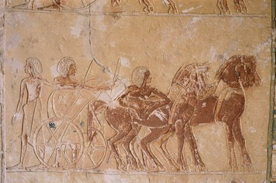 Egypt, Káhira, starověký Memphis, nekropole v Sakkáře, malované reliéfy v hrobce Horemheb od Unbekannt Unbekannt