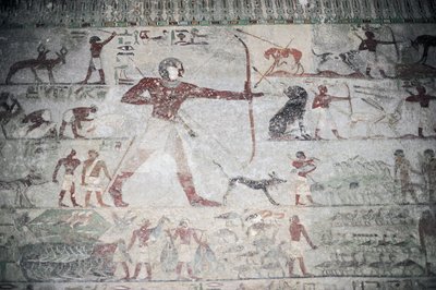 Egypt, nekropole Beni Hasan, hrobka Chnumhotepa III., nástěnná malba zobrazující loveckou scénu od Unbekannt Unbekannt