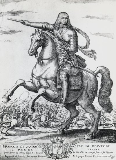 Jezdecký portrét Františka z Bourbon-Vendome (1616-1669), druhého vévody z Beaufortu a francouzského generála, rytina Nicolase de La Fage (1600?-1655) od Unbekannt Unbekannt