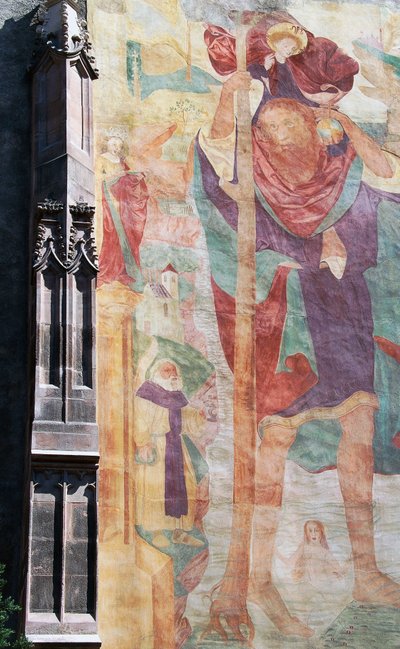 Freska svatého Kryštofa, jižní vnější fasáda, farní kostel svatého Mikuláše, Merano, Bolzano, Trentino-Alto Adige, Itálie od Unbekannt Unbekannt
