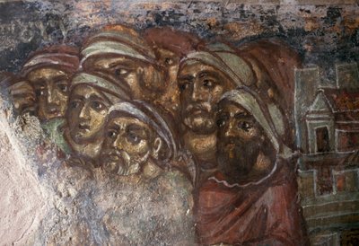 Freska se skupinou mužů, byzantský kostel Ayios Stephanos, Drakona, Kréta, Řecko (foto) od Unbekannt Unbekannt