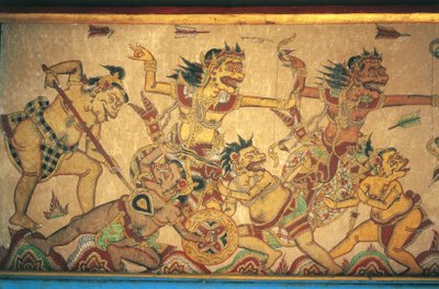 Fresky zobrazující scény bitev mezi bohy a démony, pavilon Kertha Gosa, palác Klungkung (Puri Agung Semarapura), Semarapura, Bali, Indonésie od Unbekannt Unbekannt