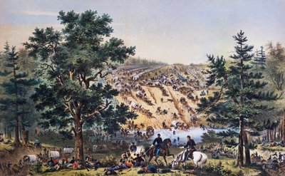 Ústup George Brintona McClellan, brod Bear Creek, armáda Potomac, červenec 1862, kresba John Badger Bachelder, rytina Bufford, Americká občanská válka, USA od Unbekannt Unbekannt