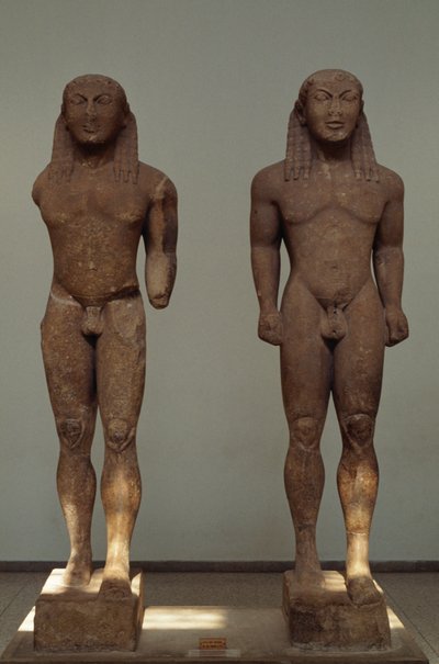 Kleobis a Biton, asi 610-590 př. n. l., parijské mramorové sochy, autor Polymedes z Argosu, věnováno Delfám městem Argos, Řecko, řecká civilizace, 7.-6. století př. n. l. od Unbekannt Unbekannt