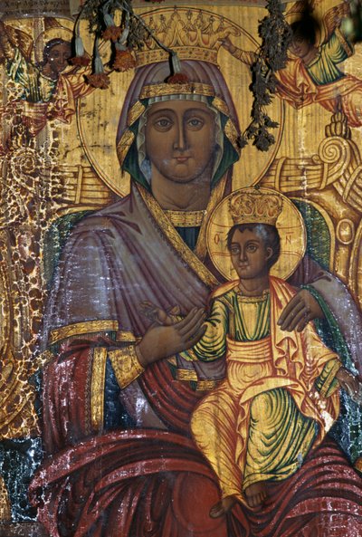 Madona s dítětem, pozlacený obraz, byzantský kostel Agios Georgios, Vathi, Kréta, Řecko (foto) od Unbekannt Unbekannt