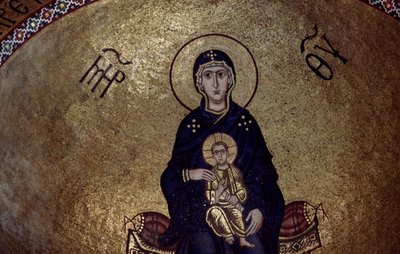 Mozaika Panny Marie zevnitř kláštera Hosios Loukas, Řecko, založeného na počátku 10. od Unbekannt Unbekannt