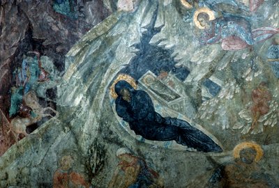 Narození Páně, freska v klášteře Panagia Perivleptos, byzantské město Mystras (Seznam světového dědictví UNESCO od Unbekannt Unbekannt