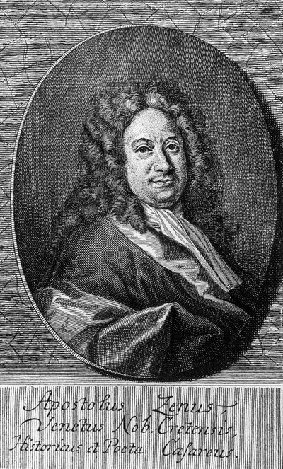 Portrét Apostola Zena (asi 1668-1750), italského básníka, libretisty, novináře a spisovatele, rytina od Unbekannt Unbekannt