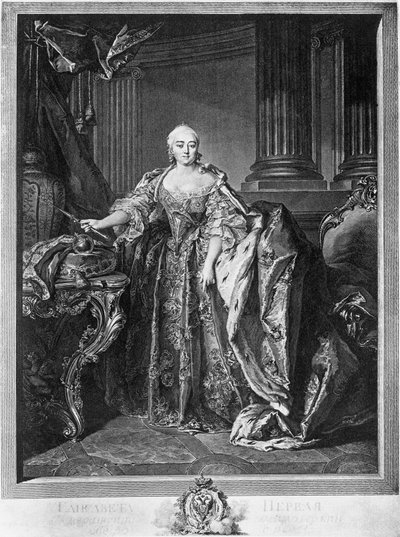 Portrét Elizabeth Petrovna (1709-1761), císařovny Ruska od roku 1741 až do své smrti, rytina od Unbekannt Unbekannt