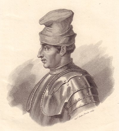 Portrét italského vojevůdce Niccolo Fortebraccio také známého jako della Stella (1389-1435), mědirytina od Caterina Piotti-Pirola od Unbekannt Unbekannt