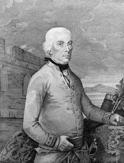 Portrét Michaela Friedricha von Melase (1729-1806), polního maršála narozeného v Transylvánii pro Rakouskou říši během napoleonských válek, rytina od Unbekannt Unbekannt