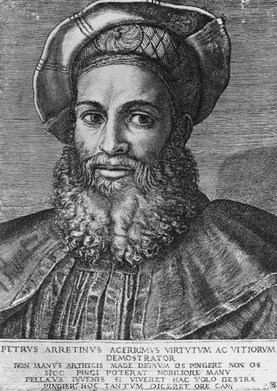 Portrét Pietra Aretina (1492-1556), italského básníka, spisovatele a dramatika, rytina Marcantonia Raimondiho (narozen cca 1470-1482, zemřel 1527-1534), 22 3x15 4 cm od Unbekannt Unbekannt