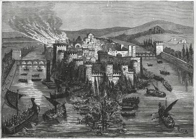 Vikingové obléhající Paříž v roce 845 (rytina) od Unbekannt Unbekannt