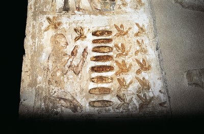 Nástěnná malba zobrazující scénu včelaření, na sloupu hypaetrálního soudu, z hrobky Pabasa, Asasif (foto) od Unbekannt Unbekannt