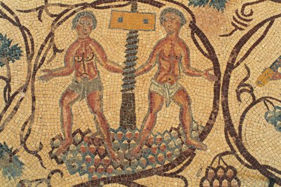 Šroubovák na víno, detail podlahové mozaiky s výjevy každodenního života, kostel svatých Lota a Prokopa, Nebo, Khirbet al-Mukhayyat, Jordánsko, byzantská civilizace, 6. století našeho letopočtu od Unbekannt Unbekannt