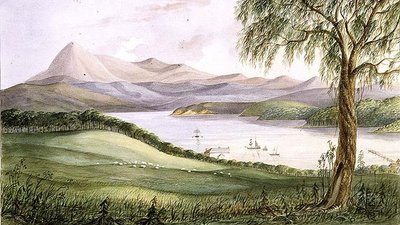 Twofold Bay, New South Wales, cca 1860 (akvarel) od Lieutenant George Austin Woods