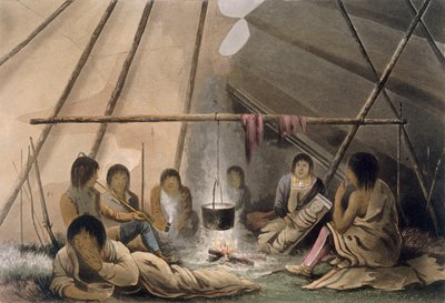Interiér indiánského stanu Cree, 1824 od Lieutenant Hood