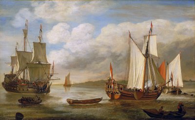 Různé holandské lodě: plachetnice, lodě a bárky. Olej na plátně, Lieve Pietersz Verschuier (1630-1686). od Lieve Verschuier