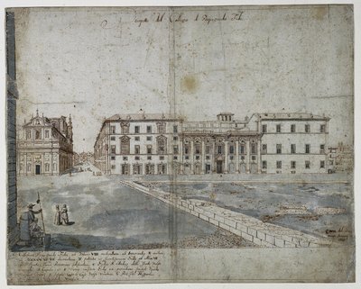 Osmnáct pohledů na Řím: Collegio di Propaganda Fide recto, 1665. od Lievin Cruyl