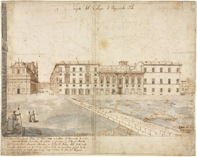 Osmnáct pohledů na Řím: Collegio di Propaganda Fide recto, 1665. od Lievin Cruyl