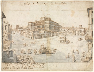 Osmnáct pohledů na Řím: Náměstí Piazza Barberini recto..., 1665. od Lievin Cruyl