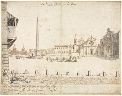 Osmnáct pohledů na Řím: Piazza del Popolo (recto) od Lievin Cruyl