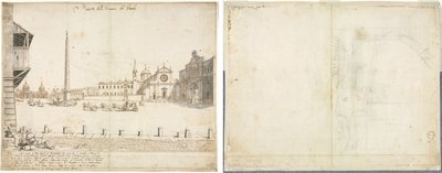 Osmnáct pohledů na Řím: Piazza del Popolo (recto); Skica pro San Giovanni in Laterano (verso) od Lievin Cruyl