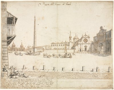 Osmnáct pohledů na Řím: Piazza del Popolo recto, 1664. od Lievin Cruyl