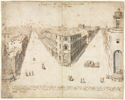 Osmnáct pohledů na Řím: Quattro Fontane s výhledem na Monte Cavallo, 1665. od Lievin Cruyl