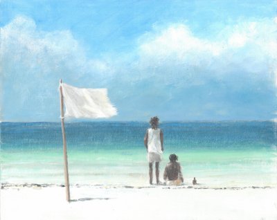 Boys on Beach, Keňa (akryl na papíře) od Lincoln Seligman