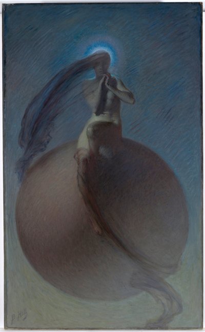 ""La quete"" (The Quest) Snové zobrazení, ženská silueta umístěná na zeměkouli - Obraz Lindsay Bernard Hall (1859-1935) kolem roku 1905 - Olej na plátně Rozměr 154x94,5 cm Národní galerie Austrálie, Canberra od Lindsay Bernard Hall
