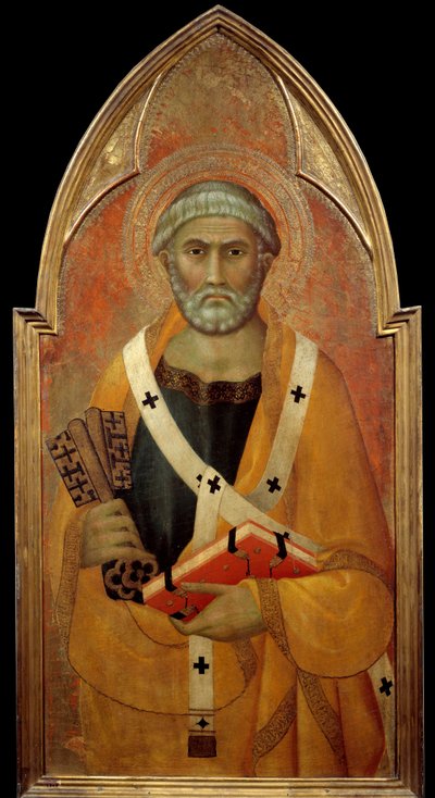 Znázornění svatého Petra (San Pietro) Detrempe na dřevě od Lippa Memmiho (známého z let 1317-1347) Slunce ze 14. století. 0,94x0,44 m - Reprezentace svatého Petra (San Pietro). Tempera na dřevě od Lippo Memmi (známý od 1317 do 1347) od Lippo Memmi