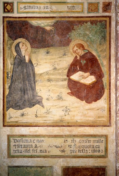 Svatý Augustin z Hrocha (354-430) a Saint Monique, Ermitáž San Leonardo al Lago, Monteriggioni od Lippo Vanni