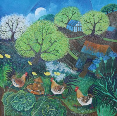 Šťastné slepice, 2016, (akrylové inkousty na papíře) od Lisa Graa Jensen