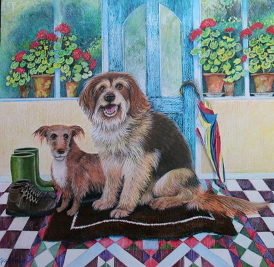 Time for Walkies, 2021, (akryl na papíře) od Lisa Graa Jensen