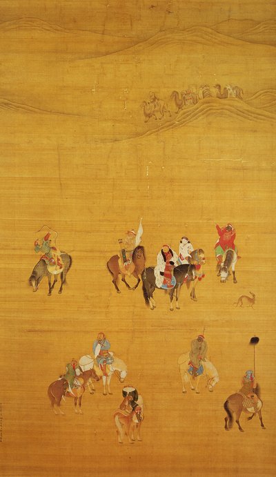 Kublajchán (1214-94) Lov, dynastie Yuan (inkoust a barva na hedvábí) (podrobnosti viz 110534 a 226021) od Liu Kuan tao