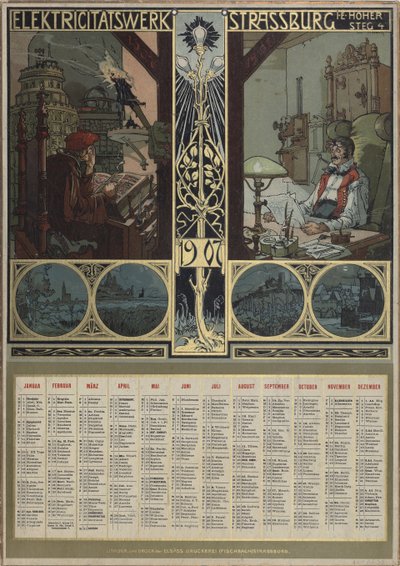 Elektrárna Štrasburk. Kalendář na rok 1907, 1906. od Léo Schnug