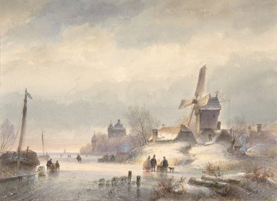Zimní krajina se zamrzlou řekou, 19. století od Lodewijk Johannes Kleijn