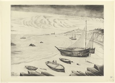 Osm lodí kotvících na pláži Les Vaisseaux (původní název) od Lodewijk Schelfhout (signed by artist)
