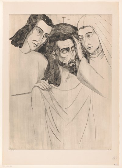 Christus tussen Johannes de Doper jako Maria Kristus, jeho matka a svatý Jan (původní název) od Lodewijk Schelfhout (signed by artist)