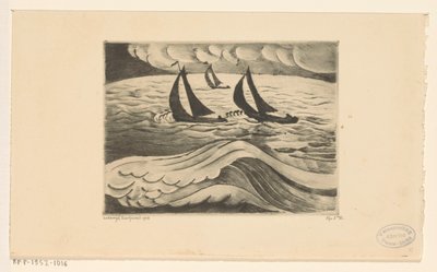 Tři plachetnice v bouři na moři La Tempete (původní název) od Lodewijk Schelfhout (signed by artist)
