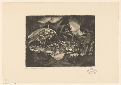 Kopcovitá krajina se stromy a budovami Le Soir (původní název na objektu) od Lodewijk Schelfhout (signed by artist)