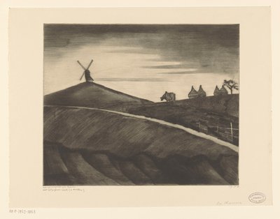 Kopcovitá krajina s orajícím volem poblíž Etikhove La Charrue (původní název) od Lodewijk Schelfhout (signed by artist)