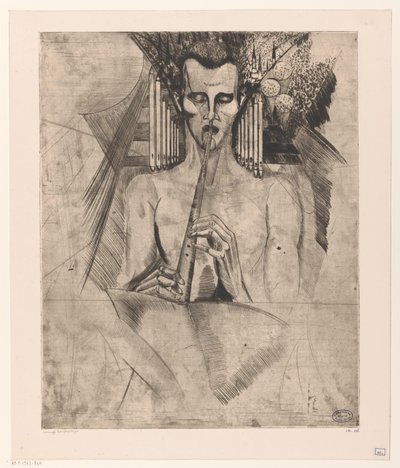 Nahý muž hrající na flétnu La Musique (původní název) od Lodewijk Schelfhout (signed by artist)